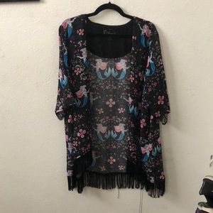 Little Mermaid Print Fringed Kimono Plus Size